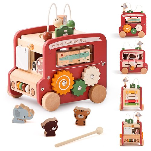 EERKEOD Wooden Activity Cubes for Toddlers Montessori Toys for Boys Girls Educational Learning Toys for Kids Wooden Toys for First Birthday Gift