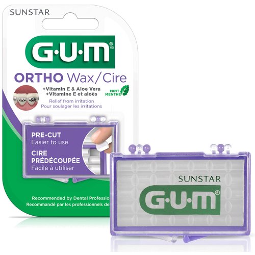 GUM Orthodontic Wax for Braces and Dental Devices - Soothing Dental Wax with Vitamin E and Aloe Vera - Clear Color and Refreshing Mint Flavor (Pack of 1)
