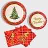 Gatherfun Christmas Party Supplies Christmas Tree Red Plaid Disposable Paper Dinner Plates Dessert Plates and Napkins for Merry Christmas Party, Serve 20