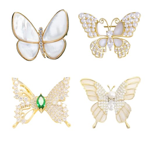 Brooches for Women, 4 PCS Butterfly Stylish Brooches and Pins for Women, Elegant Accessories Jewelry Women's Brooches & Pins Collection, Simulated Rhinestone Pearl Brooch Pins for Women Fashion Shawl Pin Clip Badge Corsage, Accessorize with Elegance Stand