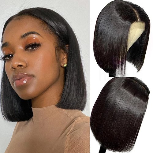 Besteffie 5x5 Bob Wig Human Hair Straight Bob Lace Closure Wigs Human Hair Lace Front Wigs For Black Women 150% Density Brazilian Virgin Hair Glueless Wigs Pre Plucked With Baby Hair 10 Inch