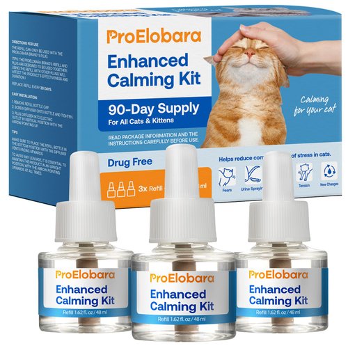 ProElobara Cat Calming Pheromone Diffuser Refills: Cat Calming Pheromones Diffuser Refills - Reduces Stress & Anxiety with Calming Pheromones - 3 Refills / 90 Day Supply