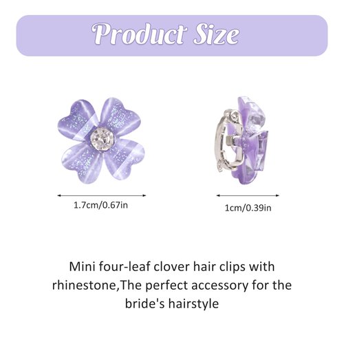 10 Pcs Small Flower Hair Clips with Rhinestone Mini Clover Cute Hair Pins Wedding Bridal Hair Accessories Decorative for Fine Hair Barrettes for Girls Women(5-Colors)