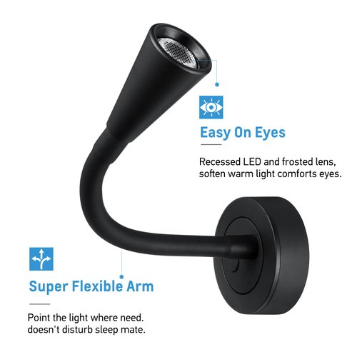 acegoo 12V LED Reading Light RV Dimmable Reading Lamp with USB Charger 12 Volt Flexible Goosneck Light for Boat Camper Van Trailer Interior Lighting, Hard-Wired Surface Mount, 2-Pack