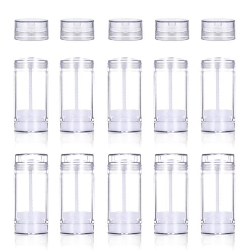 15ml/0.5oz Deodorant Containers Plastic Clear Twist-up Bottom Filling Stick Refillable Deodorant Bottles Lip Balm Tubes for DIY&Travel-10 Pack
