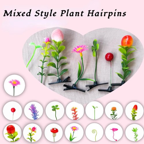 100 Pcs Bean Sprout Hair Clips Mixed Style Plant Hairpins Sprout Clips Flower Butterfly Grass mushroom Hairpins Hair Accessories Headwear for Women Kids Girls Lady Home School Party