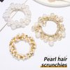 Fashey Pearl Hair Ties Beige Elastic Ponytail Holder 3 Pcs Rhinestone Hair Scrunchies Beaded Set Hairband Stretchy Hair Accessories for Women (type B)