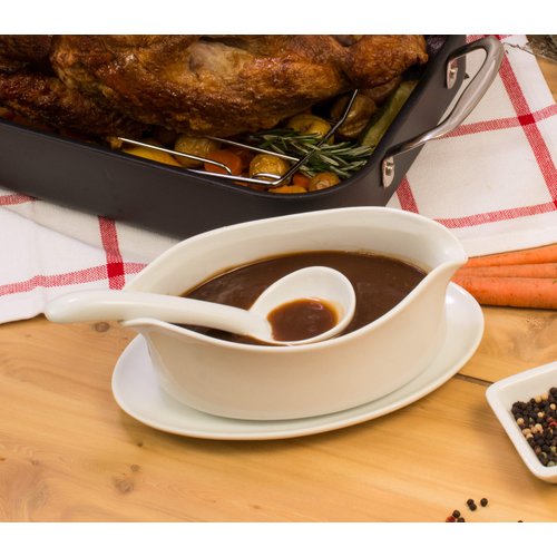 HIC Kitchen Gravy Ladle, Fine White Porcelain, 1-Ounce