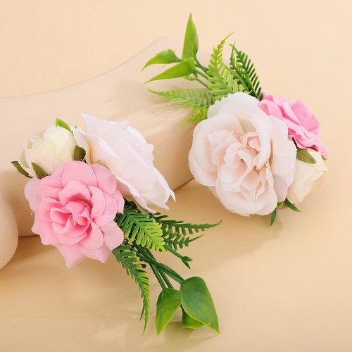 Teyglen Floral Flower Hair Clips Hairpins for Wedding Bridal Green Leaf Flower Hair Barrette Handmade Artificia Flower Hairpins Boho Headpiece Hair Accessories for Women Party Prom(Pack of 2)