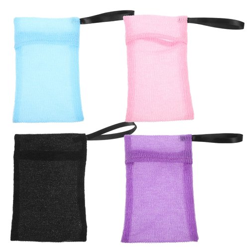 4pcs Exfoliating Soap Storage Bags Shower Soap Pouch Drawstring Foaming Drying Mesh Hanging Pouch Bar Soap Body Face Cleaning