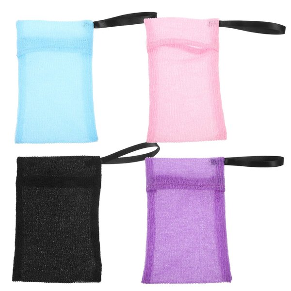 4pcs Exfoliating Soap Storage Bags Shower Soap Pouch Drawstring Foaming Drying Mesh Hanging Pouch Bar Soap Body Face Cleaning