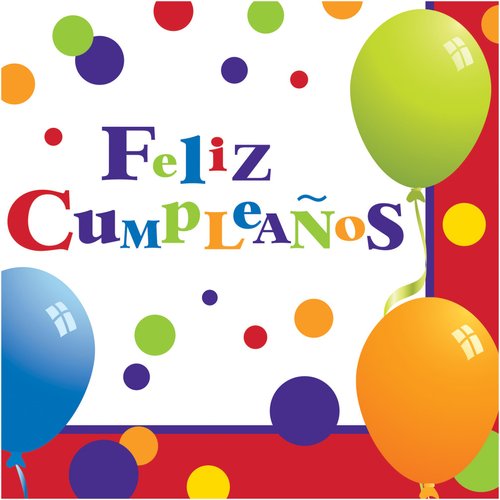 Creative Converting Feliz Cumpleanos Colorful Balloon Luncheon Napkins-16pc, Red/Orange/Green
