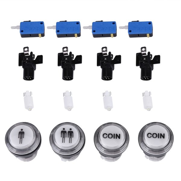 Arcade Buttons 4 × LED Arcade Button Kit Part 1 Player + 2 Player + LED Buttons DIY Arcade Push Buttons Player Single Double for Arcade Machine Arcade Games