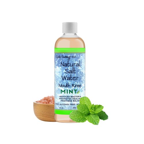 Dale Audrey Natural Saltwater Mouth Rinse | Himalayan Pink Salt Water Oral Rinse | Organic Refreshing Mint Flavor Fluoride Free for Fresh Breath | Mouthwash for Bad Breath Treatment | 16 Oz