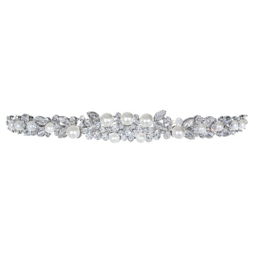 SAMKY Faux Pearl Floral Flower Crystal Headband Bridal Tiara T1040