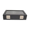 Novel Box Half-Size Glass Top Black Leatherette Metal Clasp Jewelry Display Case 8.25X7.25X2 + Custom NB Cleaning Cloth