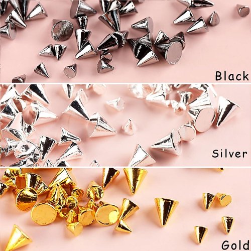 12 Grids Mini Metal Rivet Punk Nail Charms Gold Silver Black Cone Nail Art Studs Alloy Spike Studs Nail Jewels Nail Nail Charms for Acrylic Nails Decoration Accessories