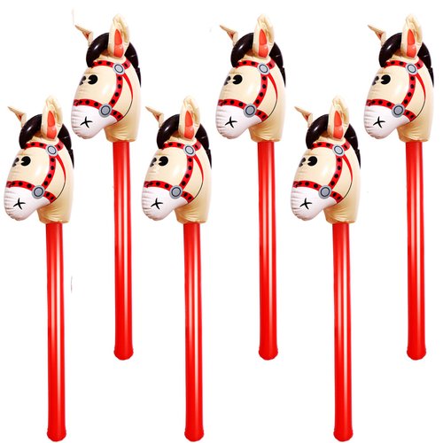 Yiphates 6 Pcs 40 Inch Brown Inflatable Stick Horse Colorful Horse Head Stick Balloon Horse Birthday Party Supplies Pony Stick for Christmas Horse Themed Party Decorations Costume Stick