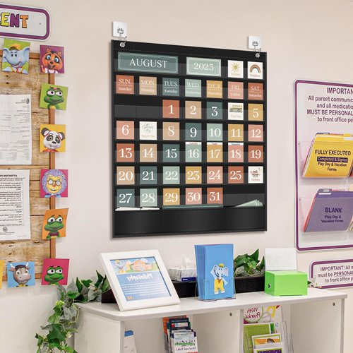 Godery Boho Calendar Pocket Chart for Classroom Cards Add-On School Supplies Teacher Decorations Bulletin Board Pre-K to 6th Grade, Black-2