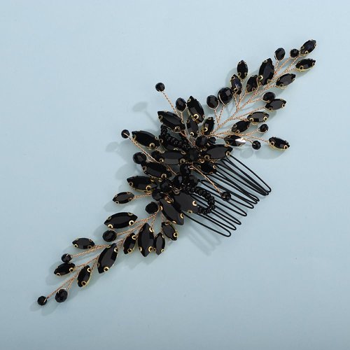 Teyglen Bridal Black Crystal Hair Comb Vintage Black Rhinestone Hair Side Comb for Prom Party Festival Headpiece Wedding Hair Accessories for Women Girls