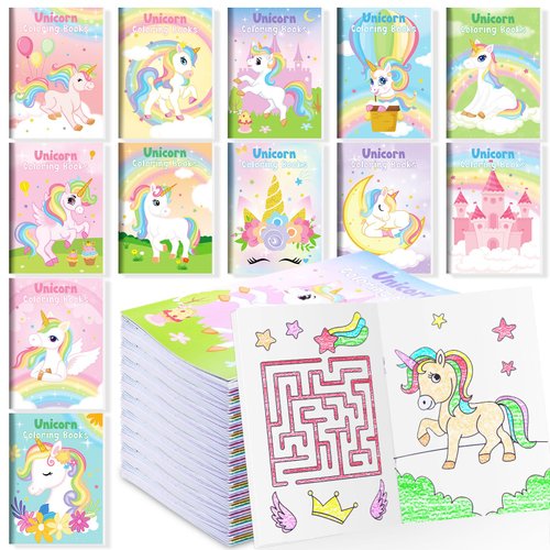 BenLouis 12 Pcs Unicorn Mini Coloring Books Bulk Party Favors For Kids Rainbow Party For Girls Unicorn Birthday Party Goodie Bag Gift Stuffer Activity Filler Supplies