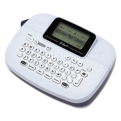 Brother P-Touch, PTM95, Handy Label Maker, 9 Type Styles, 8 Deco Mode Patterns, Navy Blue, Blue Gray