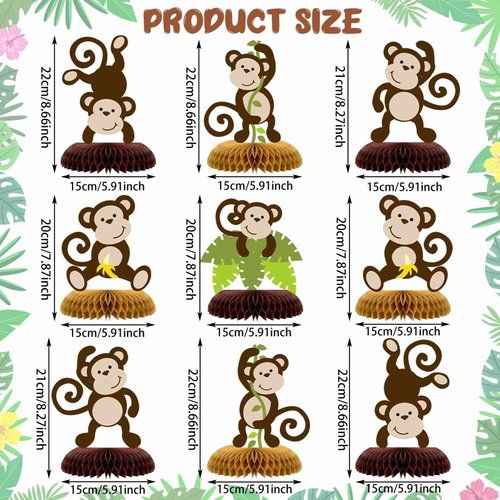 Monkey Honeycomb Table Centerpieces Jungle Party Decorations,Kids Jungle Safari Animal Themed Birthday Baby shower Party Supplies,Monkey Table Toppers Centerpieces Decor