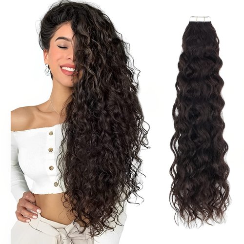 ABH AMAZINGBEAUTY HAIR Tape in Hair Extensions Curly Human Hair Invisible Skin Weft Tape on Extensions 100 Real Remi Hair Natural Black 22 Inch 50 Gram 20pcs