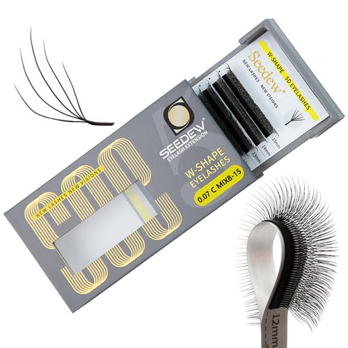 SEEDEW Petal 5D Lash Extensions, 0.07mm C Curl MIX8-15mm 12 Rows/Tray, Shorter Sides NEW, W Shape, PBT Volume Eyelash Grafting for Lash Tech, Artist, Beauty Salon(Petal 5D-Black-0.07-C-MIX8-15mm)