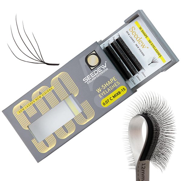 SEEDEW Petal 5D Lash Extensions, 0.07mm C Curl MIX8-15mm 12 Rows/Tray, Shorter Sides NEW, W Shape, PBT Volume Eyelash Grafting for Lash Tech, Artist, Beauty Salon(Petal 5D-Black-0.07-C-MIX8-15mm)