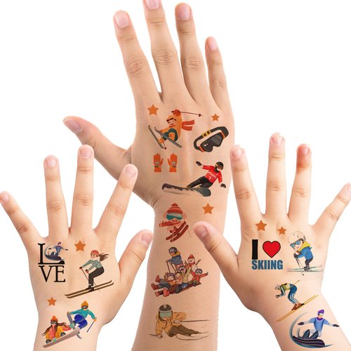 Oringaga 368 Pieces Skiing Party Temporary Tattoos for Kids - Sports/Snowboard/Skier Winter Party Supplies Goodie Bag Stuffers Favors Prize Motivational Stickers(24 Sheets)