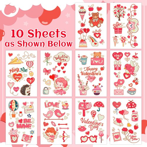 Partywind Glow Valentines Party Supplies for Kids Temporary Tattoos, Heart Love Fake Tattoo Stickers for Boys Girls Exchange Goodie Bag Stuffers, Luminous Valentine's Day Decorations Accessories