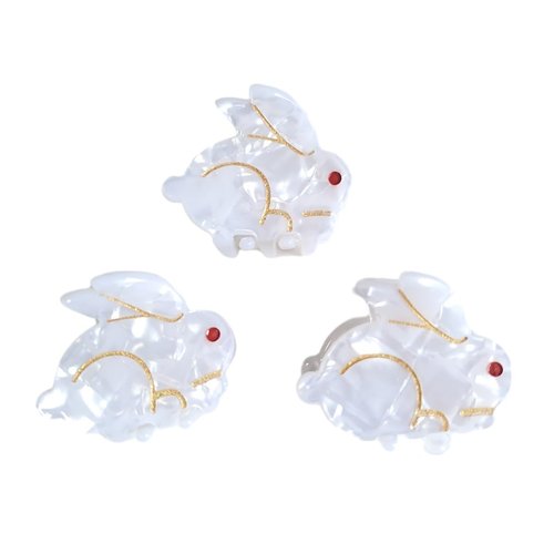 Cute Bunny Hair Clip,Acetate Hair Claw,Small Hair Clips for Women,Pack of 3,Small,White