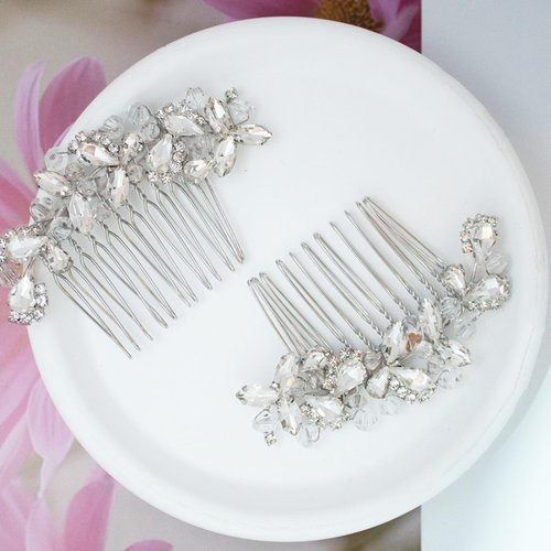 Crystal Wedding Hair Comb Silver Bridal Headpiece Bride Sparkly Rhinestone Hair Side Comb Bridesmaid Pearl Hairpieces Side Combs Hair Accessories for Women (Silver)