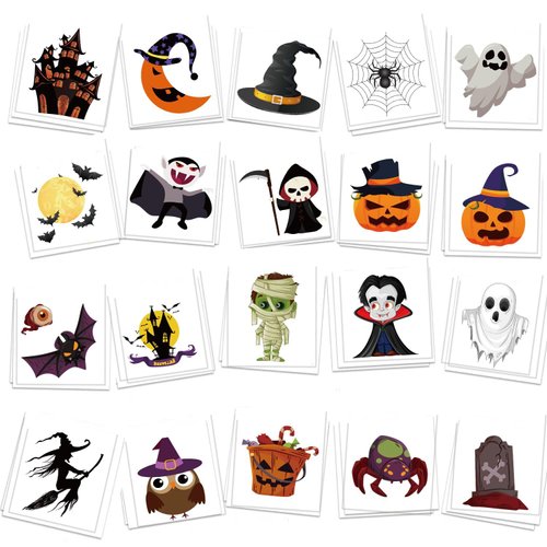 Halloween Temporary Tattoos for Kids - 60 Pieces Bulk Halloween Trick or Treat Fake Tattoos for Boys and Girls Halloween Prizes Assorted Goodies Party Favor for Kids Goody Bag Stuffers (Colorful A)