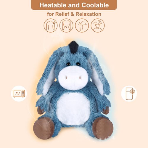 SuzziPals Heatable and Coolable Donkey Stuffed Animals，Microwavable Stuffed Animal Heating Pads for Carmps & Pain, Lavender Scent Donkey Plush for Anxiety, Donkey Plushies Gift for Kids & Aldults