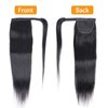 Straight Ponytail Extension Human Hair Wrap Around Magic Paste Ponytail Clip In Real Brazilian Virgin Human Hair pieces For Black Women Natural Black 20inch
