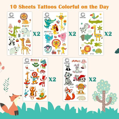 Cerlaza 136 Styles Luminous Animals Temporary Tattoos for Kids, Jungle Theme Party Supplies Favors for Boys and Girls, Safari Zoo Wild One Birthday Decorations Toddlers Tatoo-10 Sheets