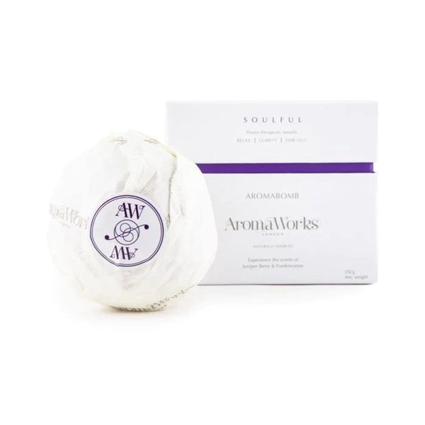 AromaWorks Soulful AromaBomb | Lift Your Mind and Invigorate Your Senses | Frankincense, Juniper Berry, & Patchouli | Handmade in The United Kingdom | Relaxation Gift for Women | 8.81 Oz Bath Bomb