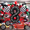 Stcomart 8 PCS Race Car Party Decorations, Black Number 8 Balloon Checkered Balloons Tire Balloons for Boys 8th Birthday
