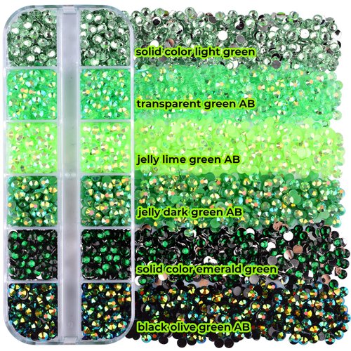 Kikonoke 5 Boxes Nail Art Rhinestones Kit 3D Flatback Jelly Crystal Gems Diamantes Design for Crafts Face Clothes Glass Decorations DIY (Green)