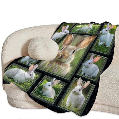 Cute Rabbit Blanket Bunny Throw Blanket Pet Animal Fuzzy Plush Blanket Ultra Soft Gift for Women Kids Teens Men Girls Boys Stuffed Decor for Easter Bedding Sofas Couch 50"X40"