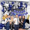 Blue and Silver Birthday Party Decorations, Blue Silver White Foil Balloons Happy Birthday Banner Fringe Curtains for 16th 18th 21st 24th 32th 40th 50th 60th Birthday Decorations for Men