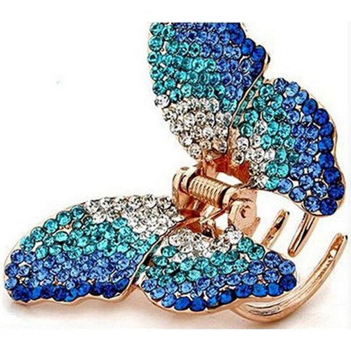 Suoirblss 1PC Elegant Butterfly Hairpin Fancy Rhinestones Claw Clip Jaw Clips for Women Lady (Blue)
