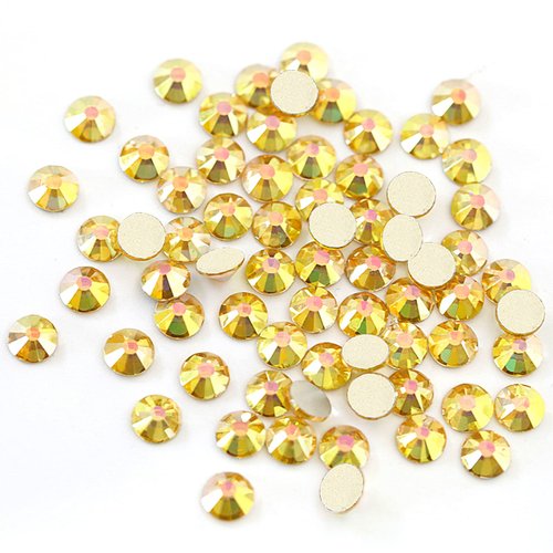 Towenm 720Pieces Crystal Flatback Rhinestones, SS20 4.8mm Glue Fix Glass Flatback Crystals, Non Hotfix Flatback Crystal Rhinestone for Nail Art Face Craft, Round Loose Gemstones, Metal Sunlight/Gold