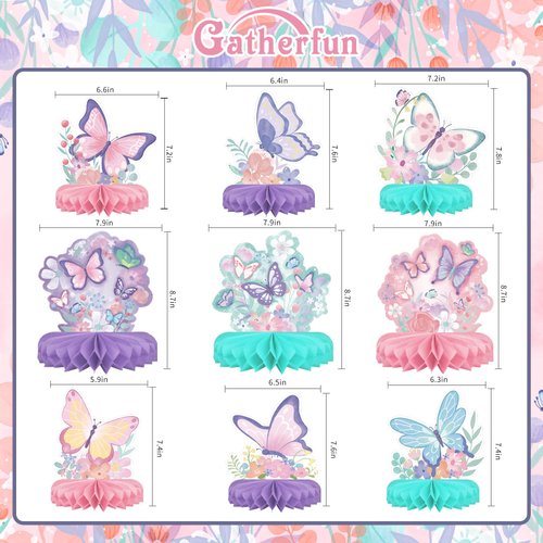 Butterfly Birthday Party Supplies Kit - Butterfly Themed Honeycomb Centerpiece ，Table Decorations for Kids' Butterfly Themed Birthday Party Decorations