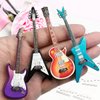 Suartus Miniature Guitar Miniature Bass Model - 4Pcs 1:12 Mini Musical Instrument Bass Guitar Wooden Guitar Model Display Ornaments for Mini Music Room Accessories Model Home Decoration