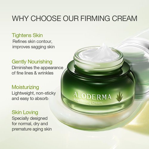 Aloderma Aloe Firming Face Cream - Made at the Source with 67% Organic Aloe Vera - Firming Face & Neck Cream with Vitamin E and African Birch Bark - Natural Renewing Face Cream to Defy Aging, 1.7oz