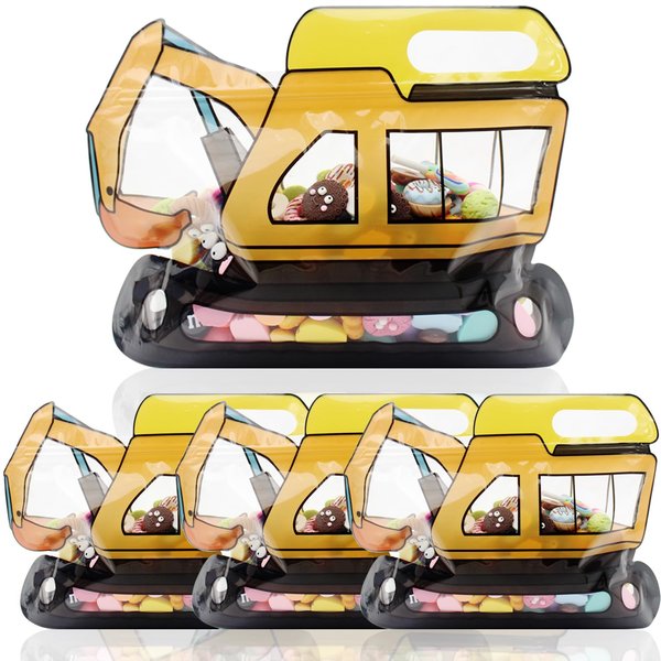 30 Pack Goodie Bags Cartoon Excavator Car Candy Treat Bags Small Plastic Ziplock Seal Bags Gift Candy Bags with Handle Resealable Packaging Food Storage Bags Party Favor Birthday Bags(Excavator)