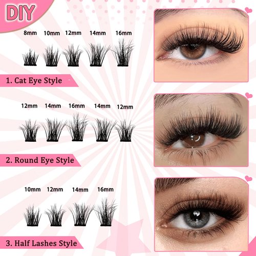 DIY Lash Extension Kit 120pcs, Flu-ffy 8-16mm D Curl Individual Lashes Clusters, Eyelash Extension Kit with Lash Bond and Seal and Lash Tweezers for DIY Eyelash Extensions at Home(120P-Clu-012Kit)